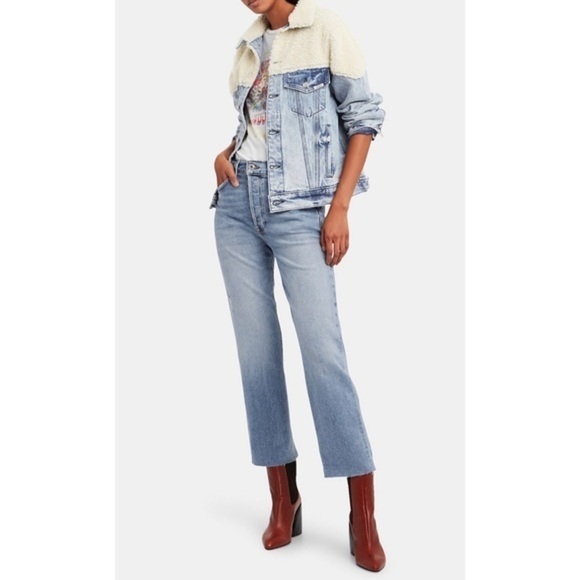 RE/DONE High Rise Stove Pipe Jeans in Light Stone Straight Crop - Picture 4 of 13